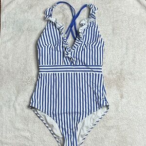Cupshe Kids Blue and White Striped One Piece Swimsuit